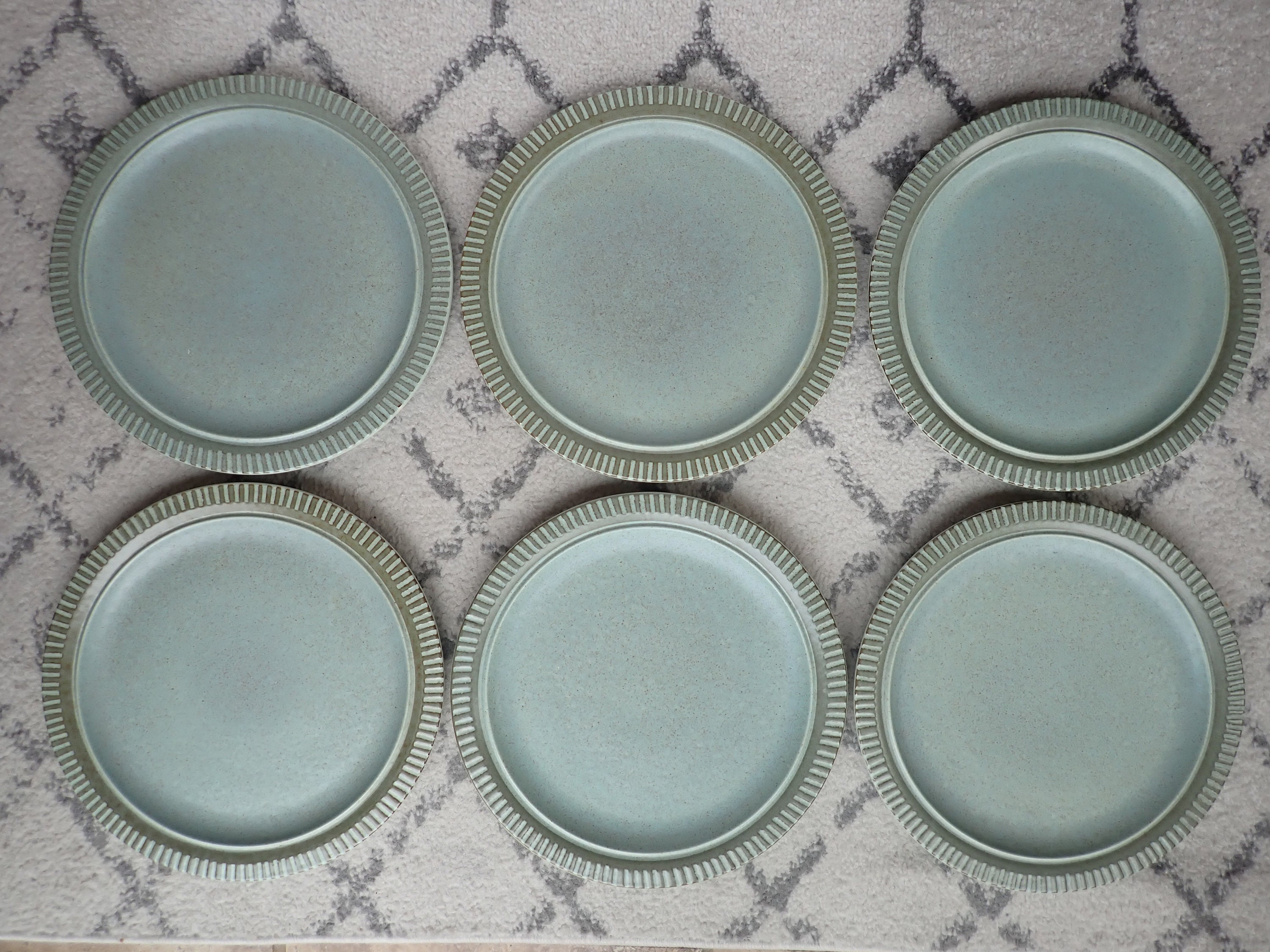 Vintage Kasuga Showa PATIO BLUE 11 Dinner Plates Set of 6 Blue