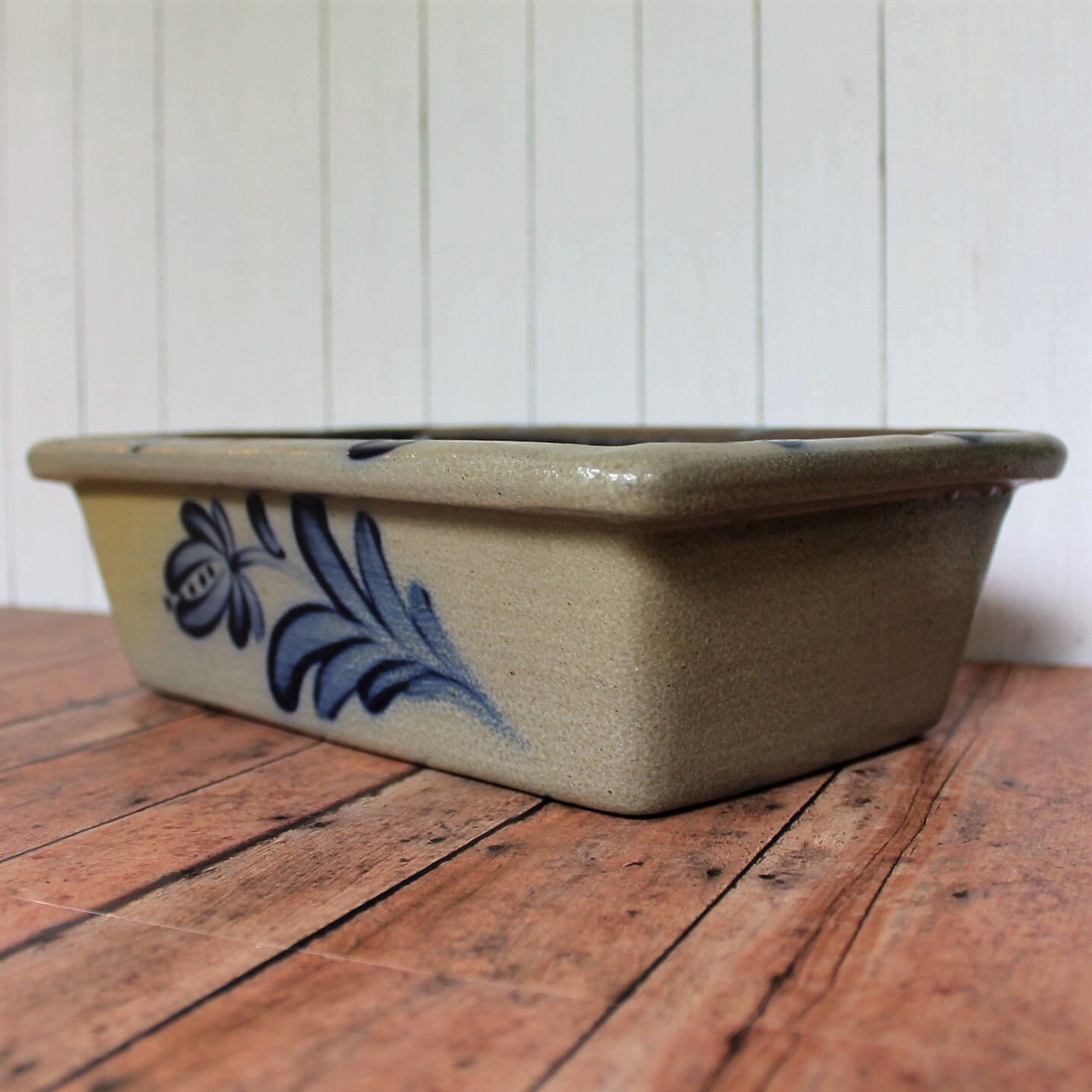 Vintage Rowe Pottery Works Stoneware Bread Loaf Pan Gray Salt Glazed