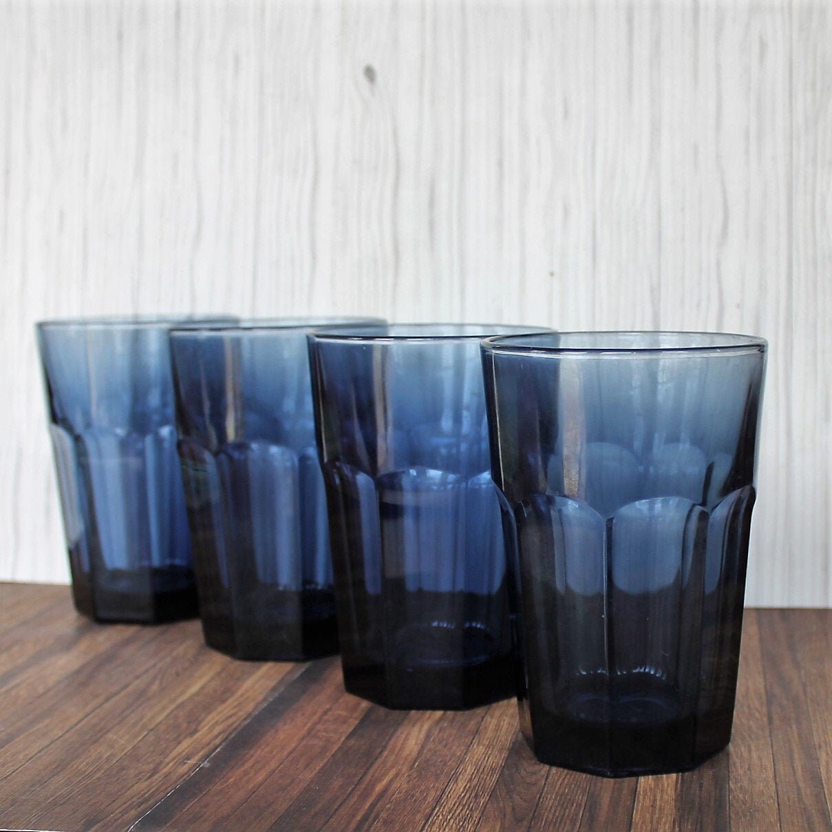 Vintage Libbey Glass GIBRALTAR Dusky Blue 5 Flat Iced Tea Tumbler Set