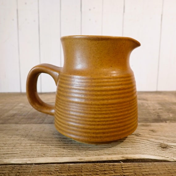 Vintage Denby CANTERBURY Stoneware Creamer Gold Tan with Ribbed Banded Design