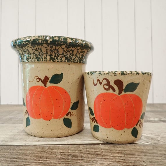 Vintage Three Rivers Pottery Votive or Tealight Candle Holder Set of 2 Fall Pumpkin Halloween Thanksgiving
