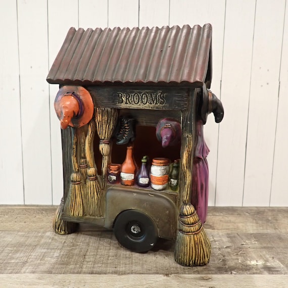 Vintage Halloween Decor Ceramic Witches Broom Stand Haunted House Decor