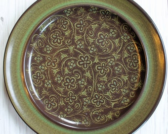 Vintage Franciscan MADEIRA 8" Salad Plates Set of 4 Brown Stoneware with Green Floral and Leaf Design Mid Century