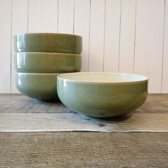 Vintage Denby FIRE Sage Green Stoneware Soup Cereal Bowl Set of 4 Bowls