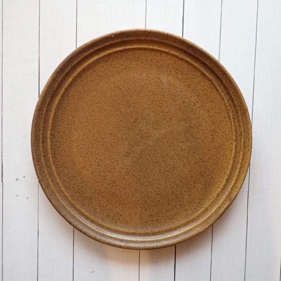 Vintage Western Stoneware Mojave Brown Dinner Plate Set of 3 Golden Tan Brown with Ribbed Design