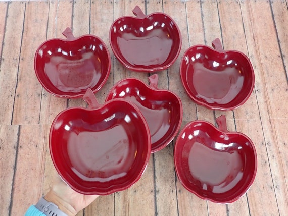 Vintage Hazel Atlas Orchard Red Milk Glass Apple Bowl Set of 6 Salad Cereal Bowls