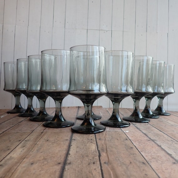 Vintge Libbey IMPROMPTU Gray Smoke Water Goblet Glasses Set of 6 Glasses