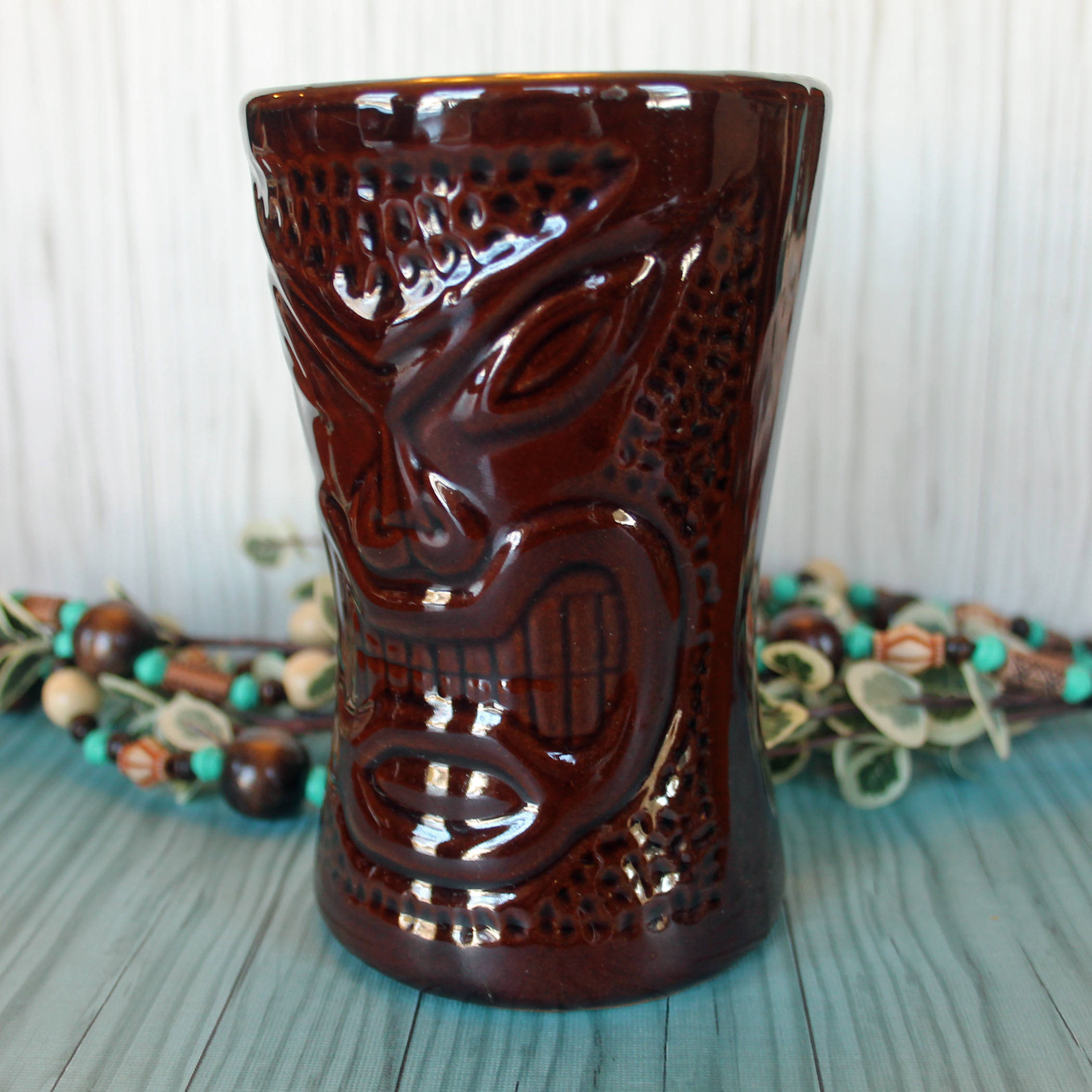 Vintage Daga Hawaii Tiki Mug Tumber Set of 2 Brown Ceramic Maui Lu