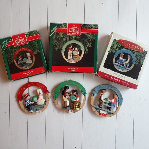 Vintage Hallmark Ornament Set of 3 Peace on Earth Series 1991 - 1993 Poland Spain Italy