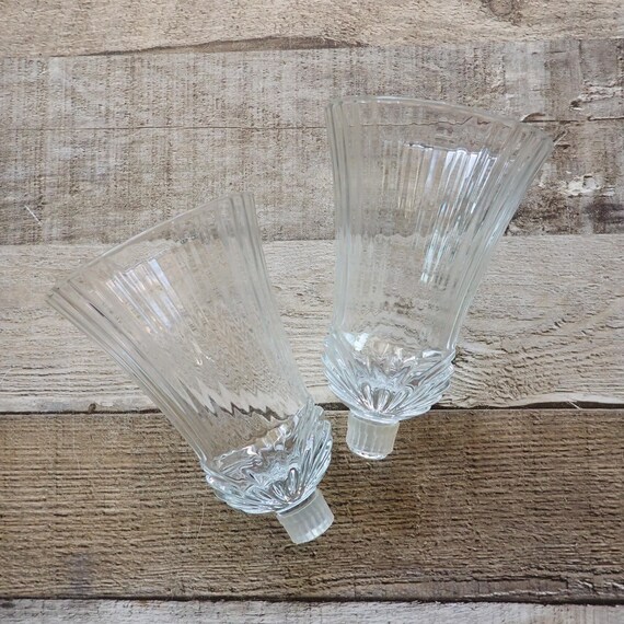Vintage Clear Glass Votive Candle Cup Set of 2 with Swirl Design for Wall Sconce or Candlestick Holder