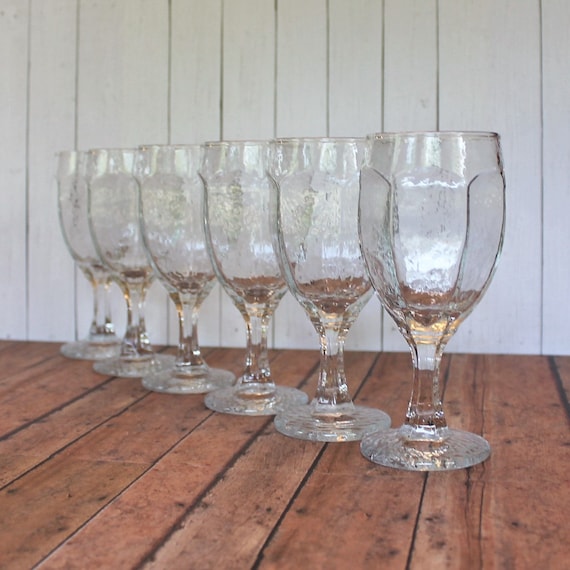 Vintage Libbey CHIVALRY Clear Wine Glasses Set of 6 Flat Paneled Small Goblet 8 oz.