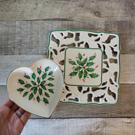 Vintage Lenox Holiday Trivet and Heart Shaped Bowl Set of 2