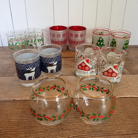 Vintage Christmas Votive or Tealight Glass Candle Holder Choice Set of 2 You Choose Pattern Holiday Candle Holders Pairs