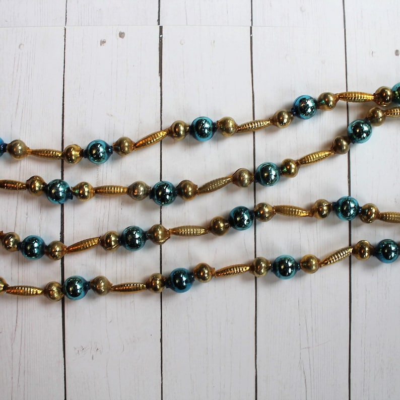Vintage Mercury Glass Bead Garland 1Beaded Mini Gold and Blue Etsy