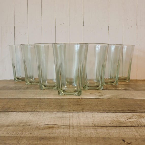 Vintage Clear Glass Jelly Jar Style Juice Glasses 8 oz. Tumblers Set of 8 Ribbed Design Clear Drinking Glass