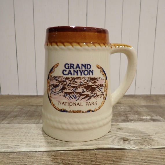 Vintage Grand Canyon National Park Souvenir Stein Mug Cream and Brown Stoneware Travel