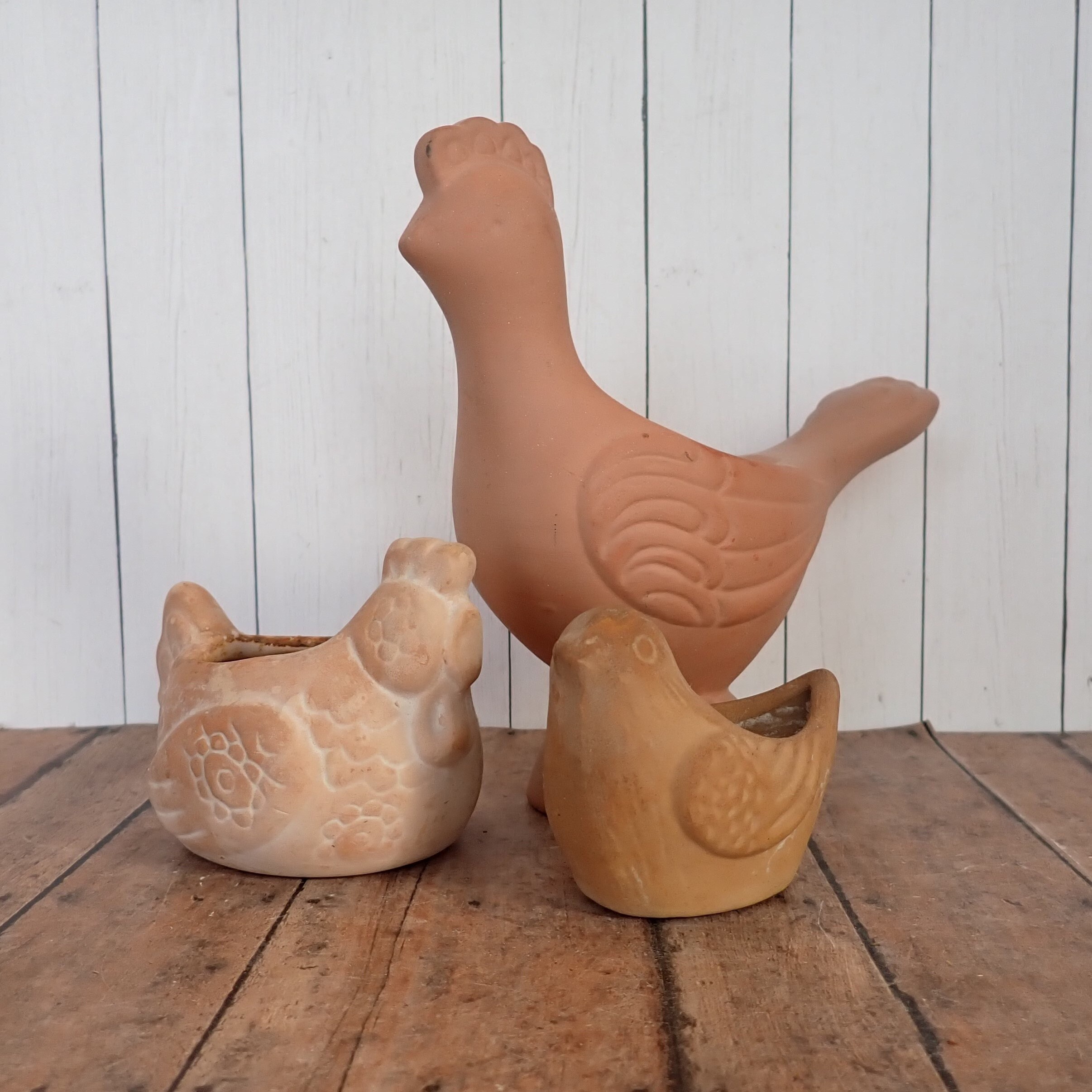Vintage Terra Cotta Bird Planter Candle Holder Set of 3 Succulent Planter
