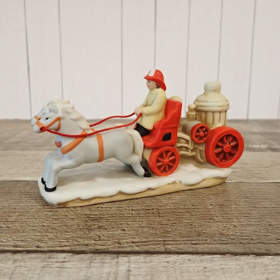 Vintage LEFTON Colonial Village Accessory Firewagon Horse Pulling Fire Wagon Village People Accessories 06458