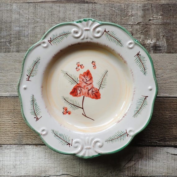 Vintage Royal Norfolk Salad Plate Set of 2 Pine Cone and Evergreen Branches with Berries