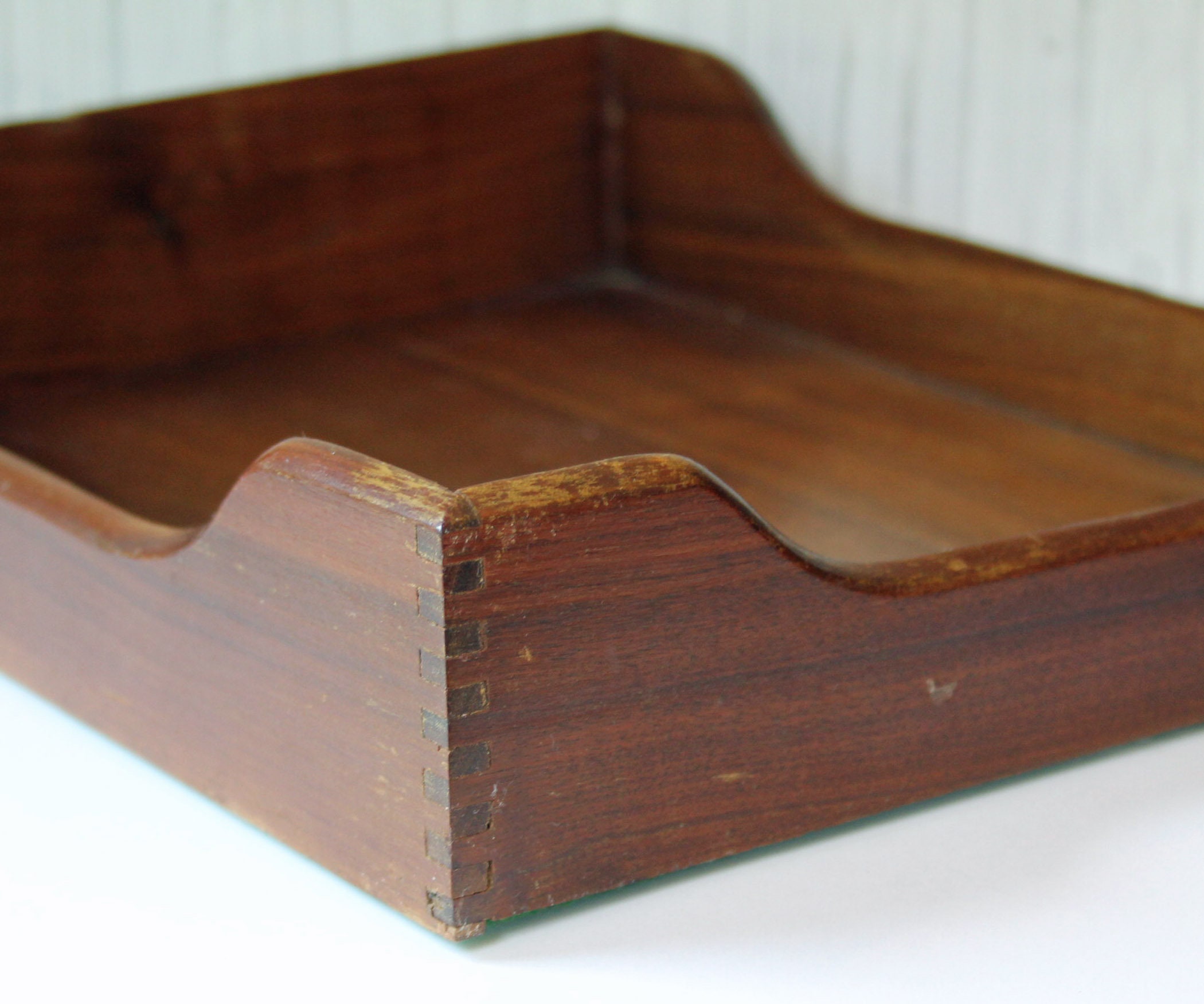 Vintage Wooden Paper Tray Desk Organizer Mid Century Modern Wood Office
