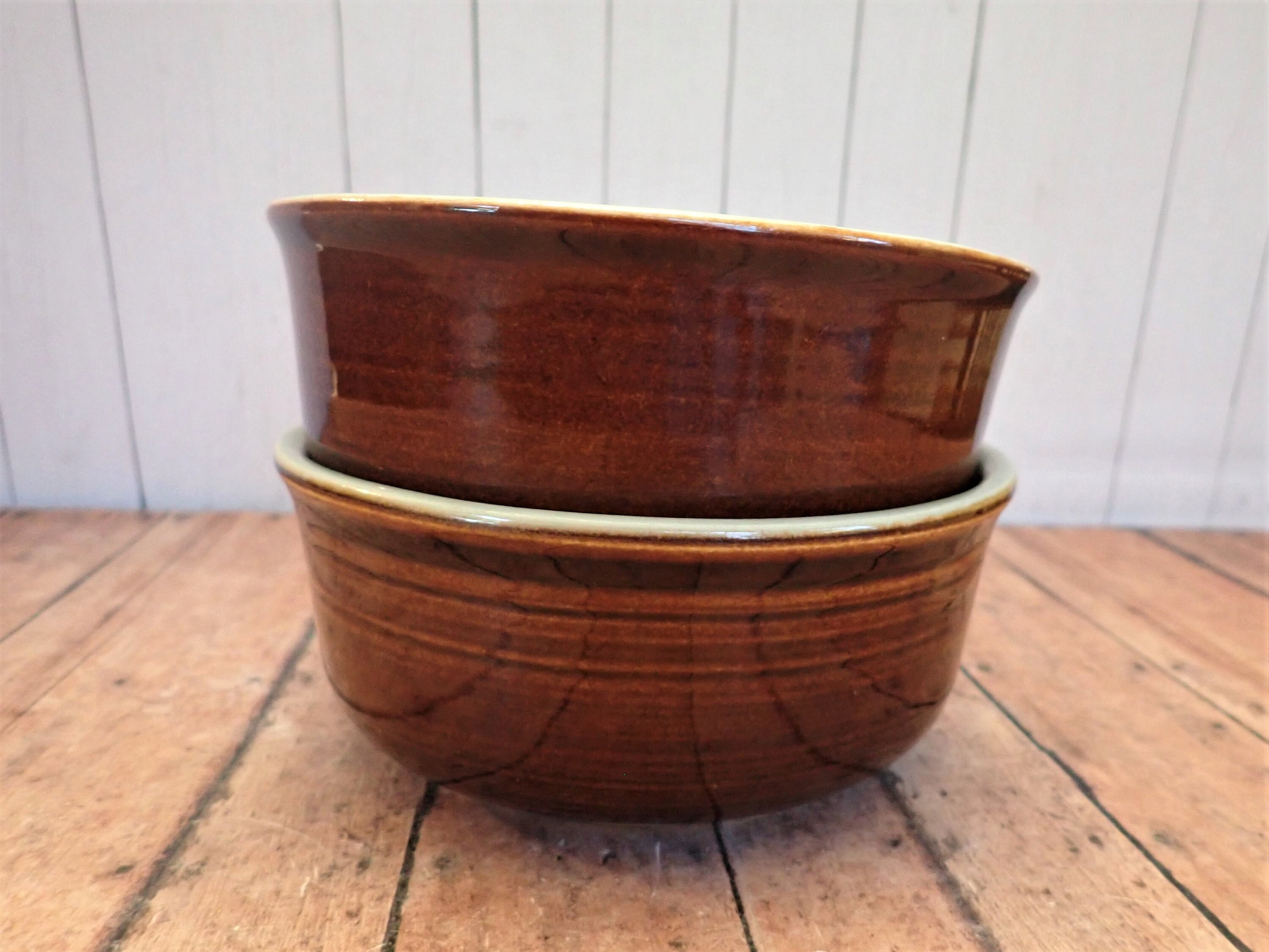 Vintage Red Wing VILLAGE GREEN Coupe Cereal Bowl Set of 2 Green and Brown Stoneware Country Fare