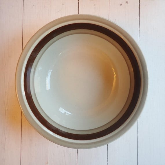 Vintage Arabia Finland PIRTTI Cereal Bowl Set of 2 White Stoneware with Brown and Tan Bands Stripes