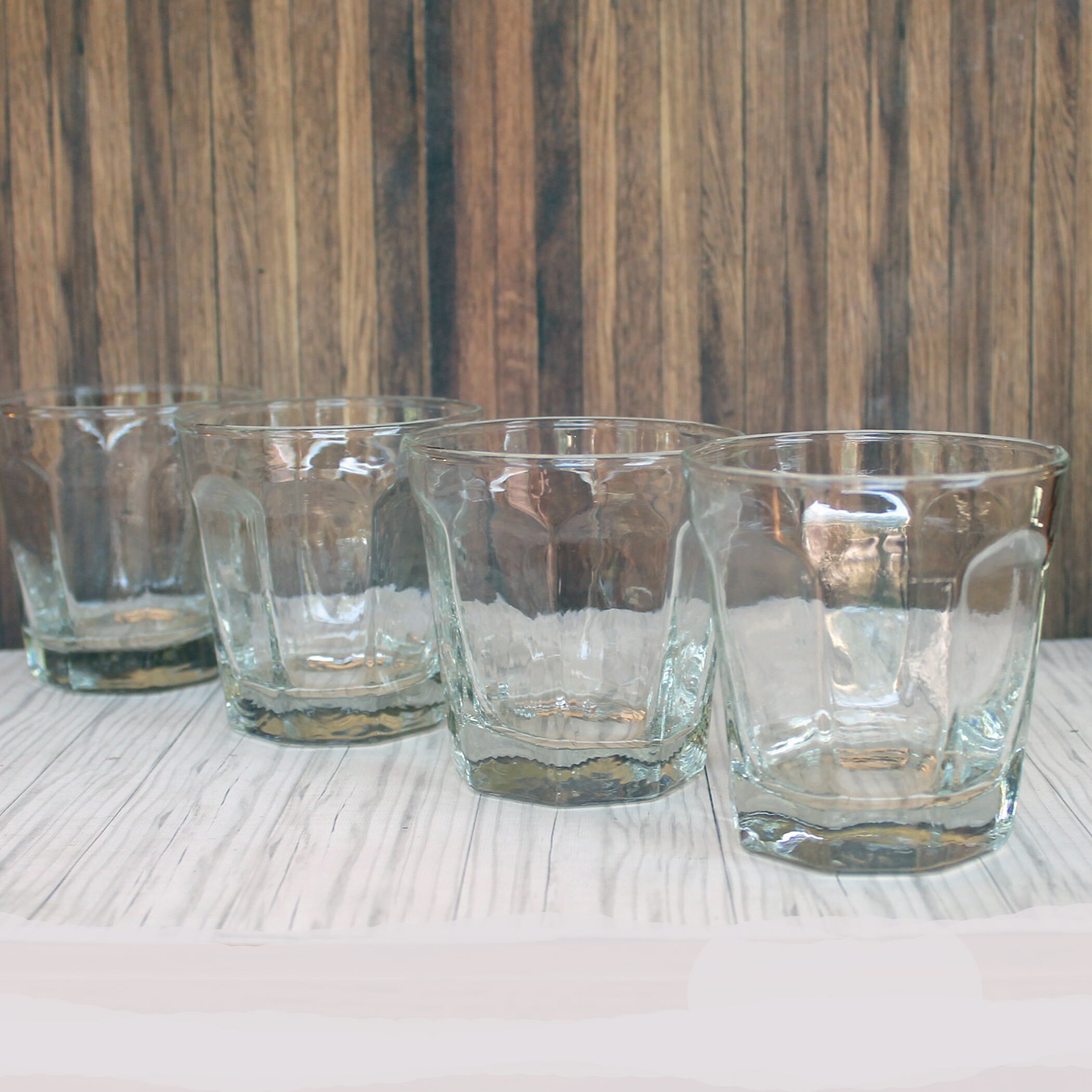 Vintage ANTIQUE CLEAR Old Fashioned Glass Set of 4 Flat Panel Design