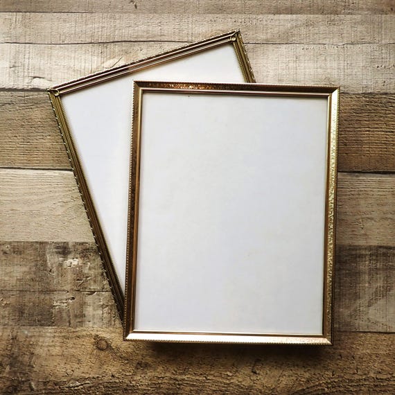 Vintage 8x10 Brass Gold Photo Picture Frame Set of 2 with Etched Design Pair of Frames