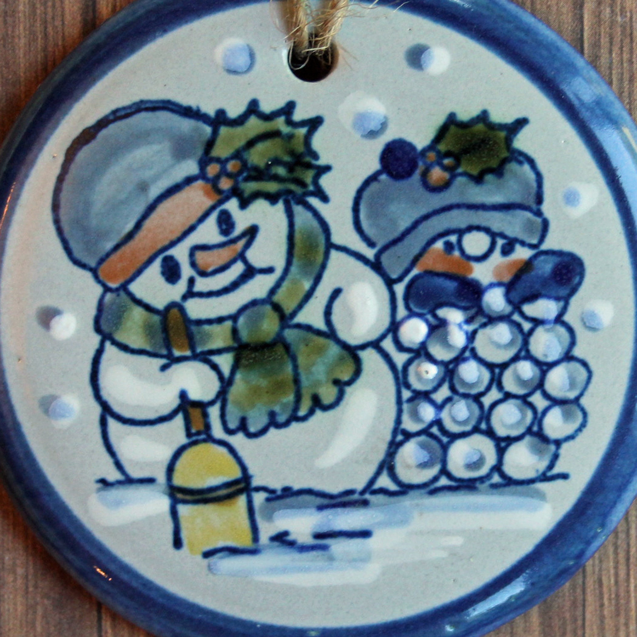 Vintage Louisville Stoneware Christmas Ornament Snowman Decor Gray Blue