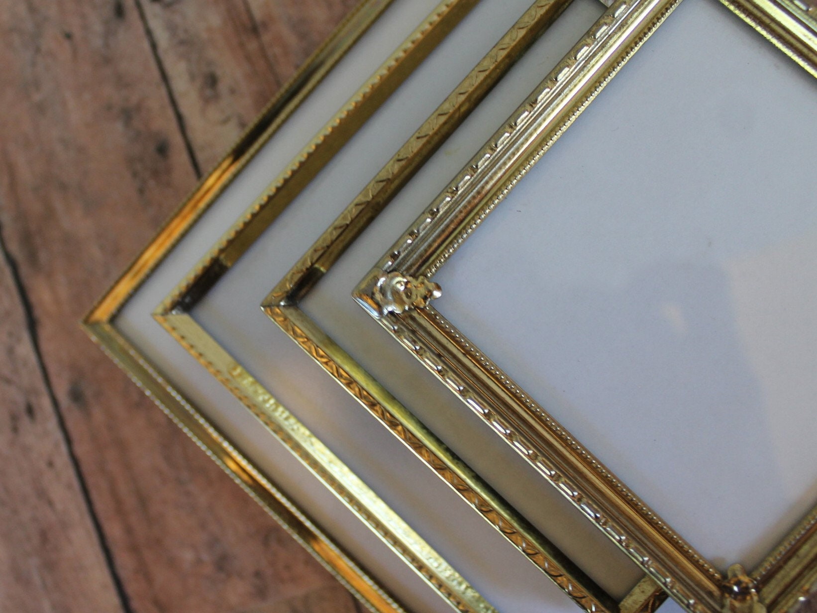Vintage 3x3 and 5x5 Metal Gold Brass Colored Square Photo Picture Frame