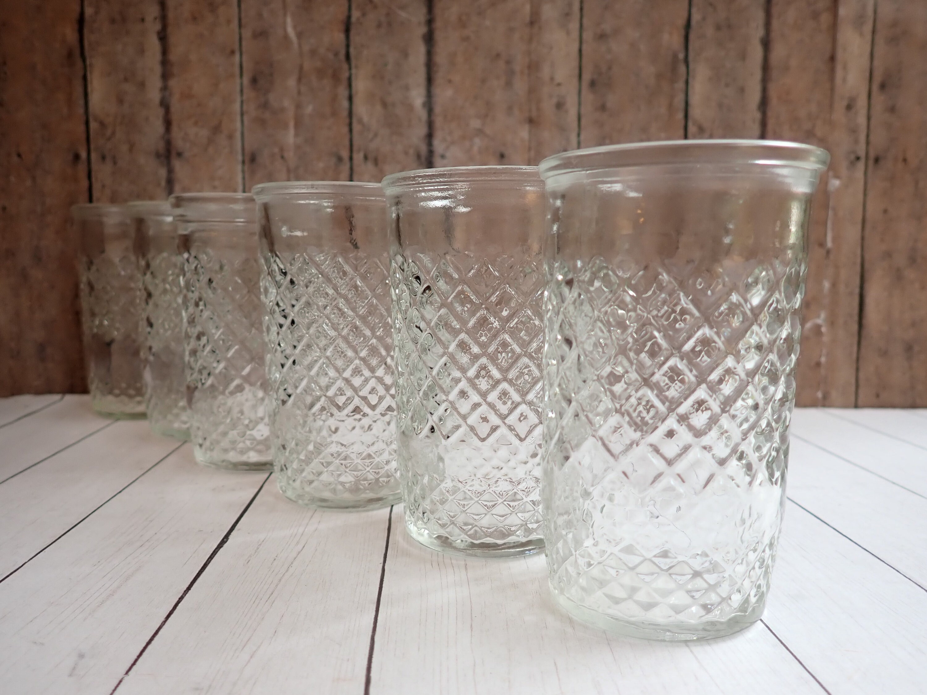 Vintage Jelly Jar Juice Glasses Small Tumblers Set of 4 Diamond Design  Clear Drinking Glass Wexford Style 