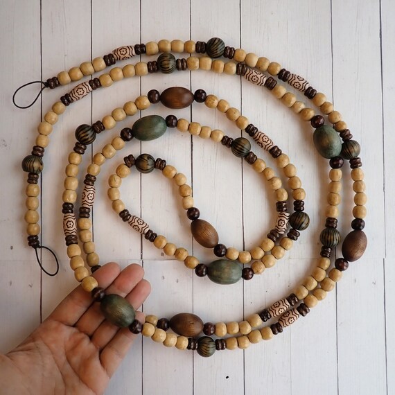 Wood Bead Easter Garland 8' with Cream Brown Blue Wooden Beads Easter Egg Garland