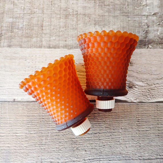 Vintage Frosted Amber Glass Votive Cup Set of 2 Hobnail Pattern