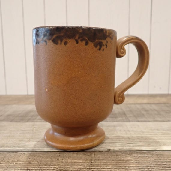 Vintage McCoy CANYON Pedestal Mug Gold Brown Stoneware Footed Coffee Cup