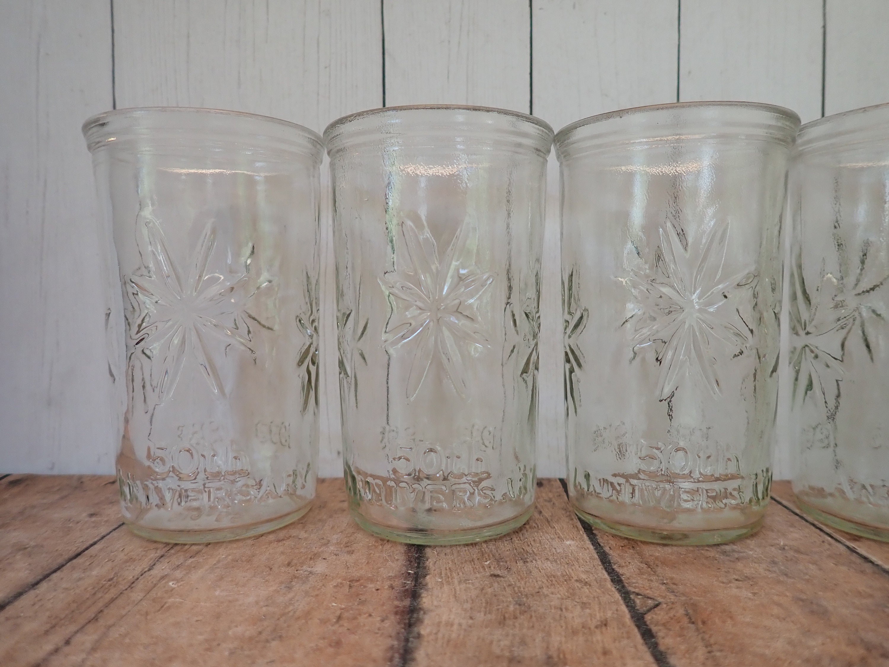 Vintage Ball Jelly Jar Juice Glasses Tumblers Set of 6 Star Starburst
