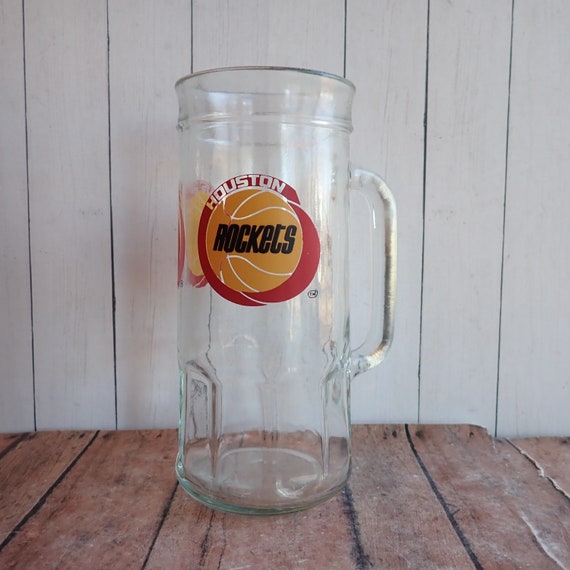 Vintage Houston Rockets Clear Glass Beer Stein Mug Basketball