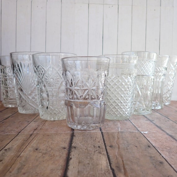 Vintage Mismatched Clear Glass Tumbler Glasses Set of 8 Tumblers Mix and Match Set