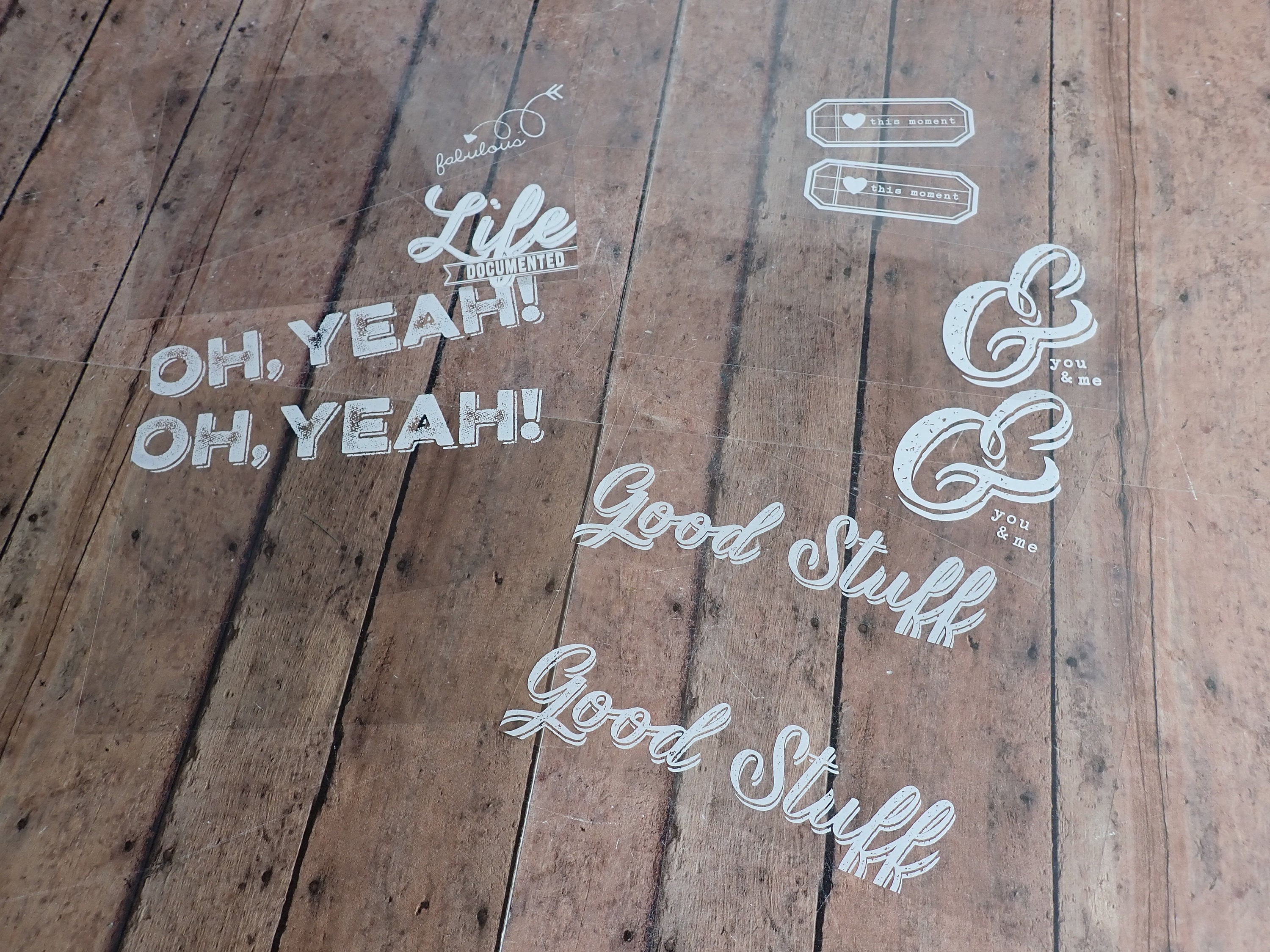 Scrapbook Clear Plastic Overlays with Words and Designs Set of 89 2x3 and 4x6 Sizes Scrapbook