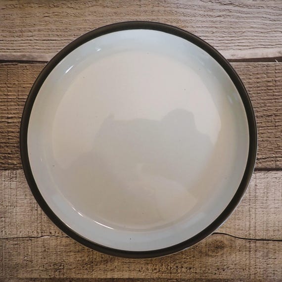 Vintage Denby SUMMIT Celadon Stoneware Bread and Butter Plate Set of 4 Plates Off White with Green Band on Rim Made in England