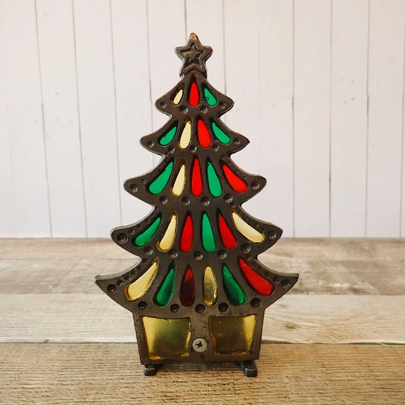 Vintage Stained Glass Style Christmas Tree Candle Holder Christmas Votive Tealight Candle Holder