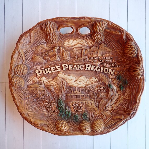 Vintage Pikes Peak Faux Wood Souvenir Wall Plate Tray Bowl by TACO Colorado Travel