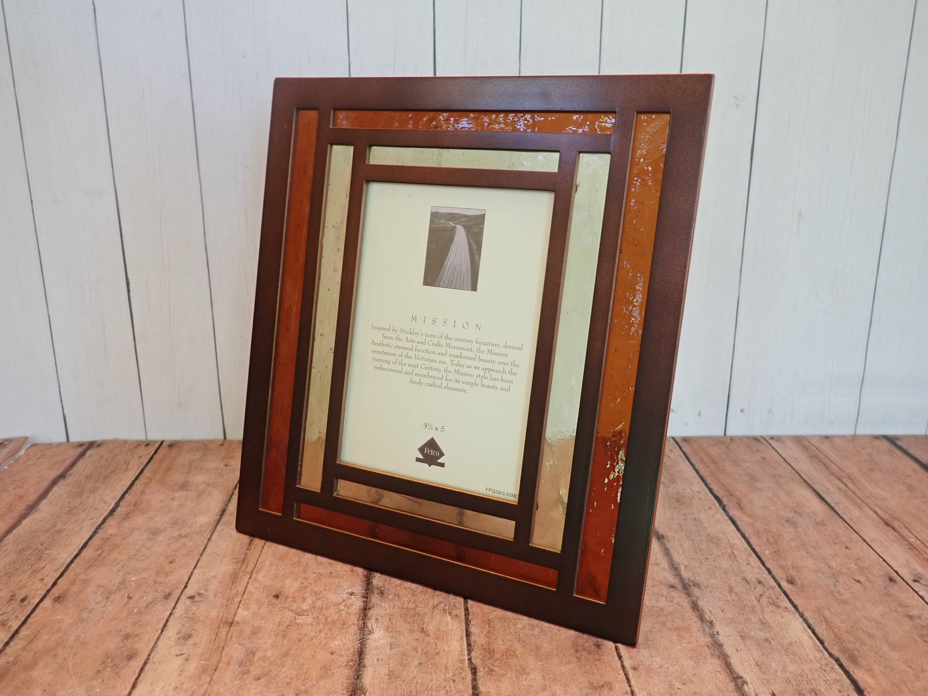 Vintage 3x5 Mission Style Photo Frame Brown Metal and Glass Picture