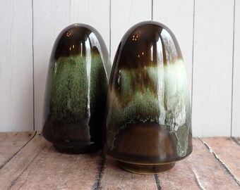 Vintage Pfaltzgraff COPPER GREEN Drip Stoneware Salt and Pepper Shaker Set of 2