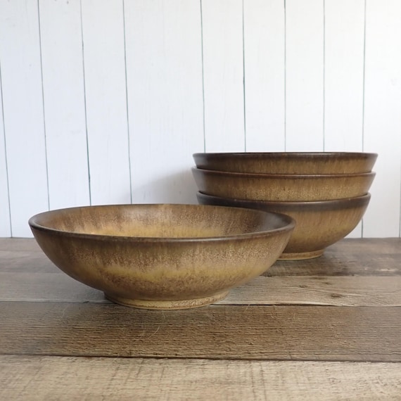 Vintage Denby ROMANY BROWN Coupe Cereal Bowl Set of 4 Brown Tan Stoneware Bowls