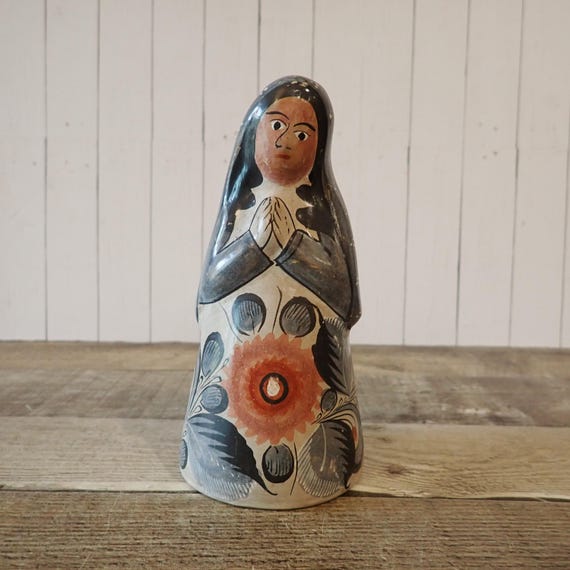 Vintage Tonala Burnished Mexican Pottery Nativity 6" Figurine Single Woman Mary