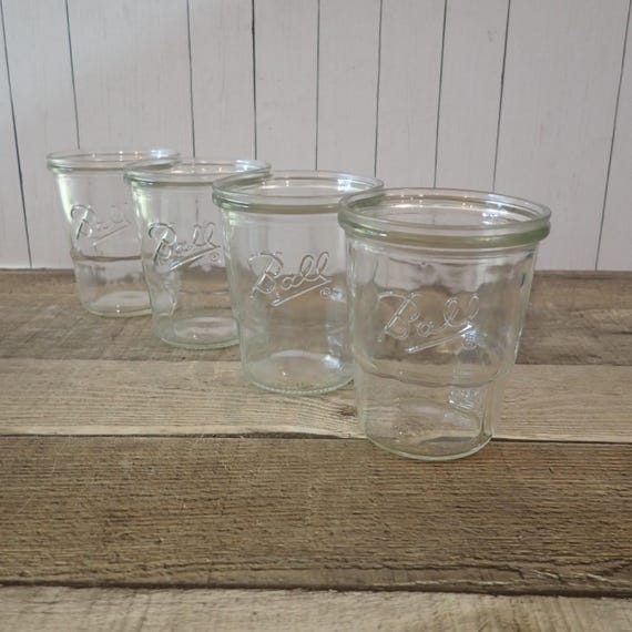 Vintage BALL Jelly Jar Juice Glasses Small Tumblers Set of 4 or Set of 6 Clear Drinking Glass 8 oz.
