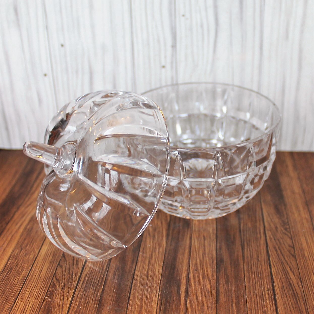 RESERVED Vintage Clear Glass Apple Sugar Bowl with Lid Sugar Dish Cross
