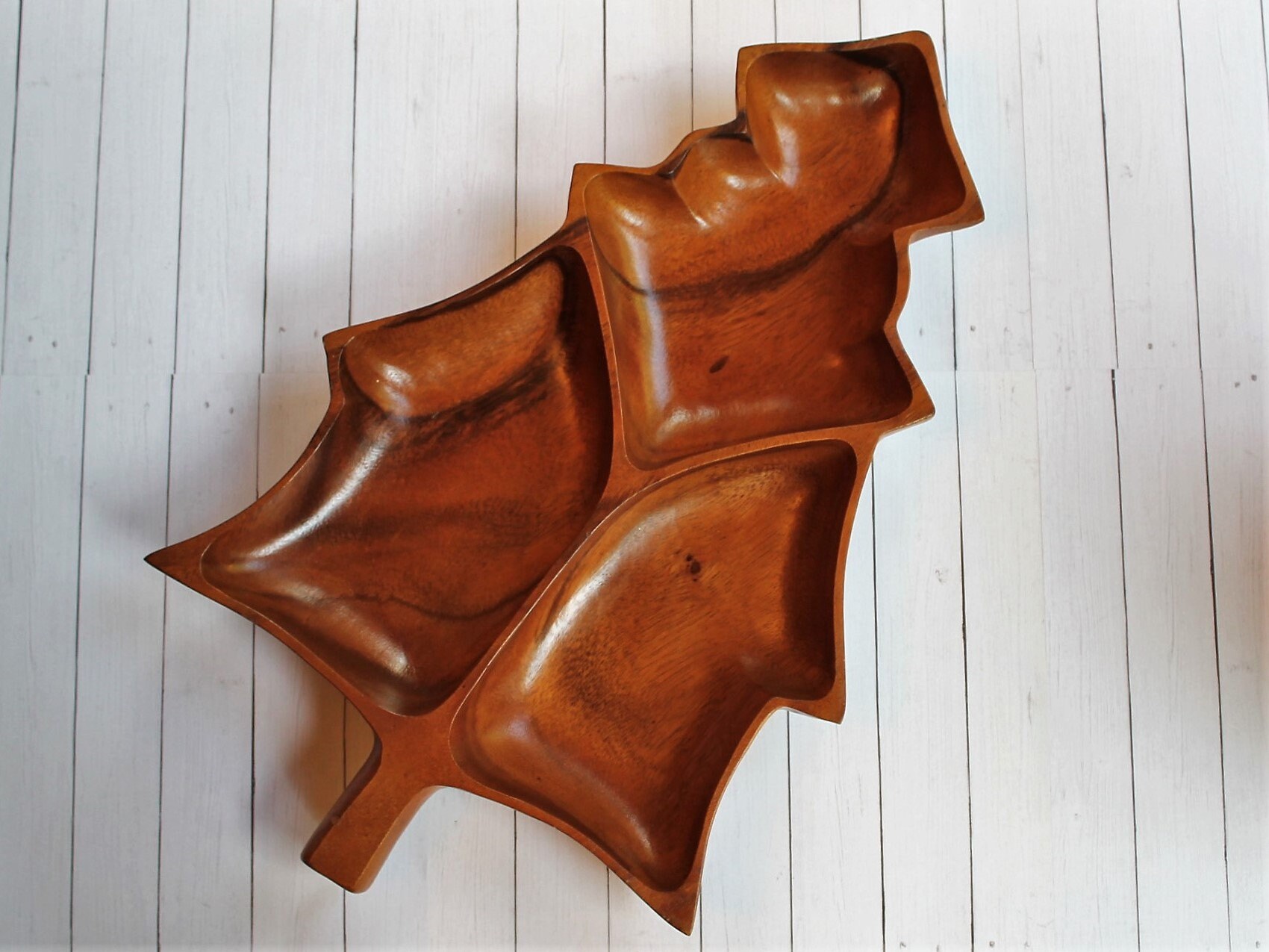 Vintage Large Wood Christmas Tree Shaped Cookie Plate Snack Appetizer