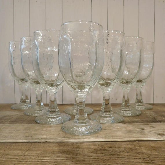 Vintage Libbey CHIVALRY Clear Wine Glasses Set of 8 Flat Paneled Small Goblet 8 oz.