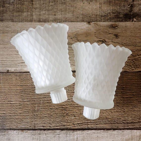 Vintage Frosted Clear Glass Peg Votive Cup Set of 2 Diamond Point Pattern for Candlesticks